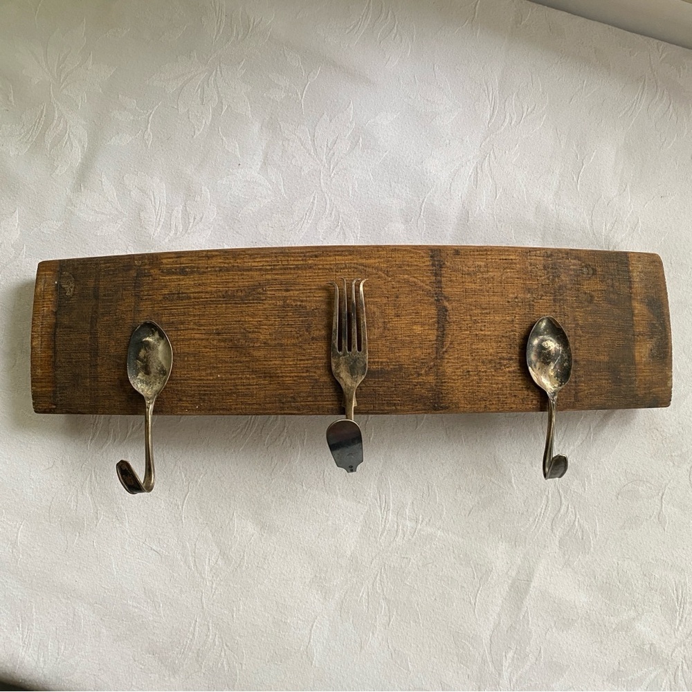 3 Hook Silverware Oak Key Rack Holder Wall Hanger